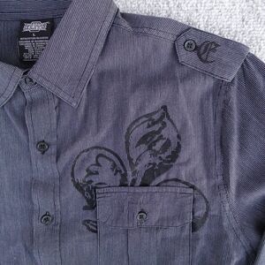 MMA Elite Shirt Mens Large Gray Button Up Long Sleeve Embroidered Alternative